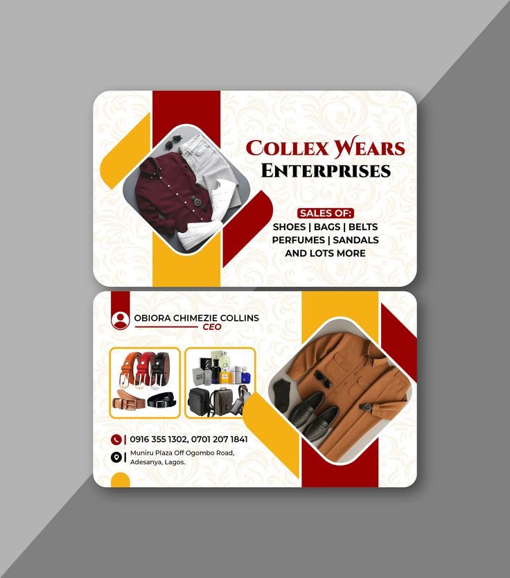 Carte de visite recto-verso pour Collex Wears Enterprises