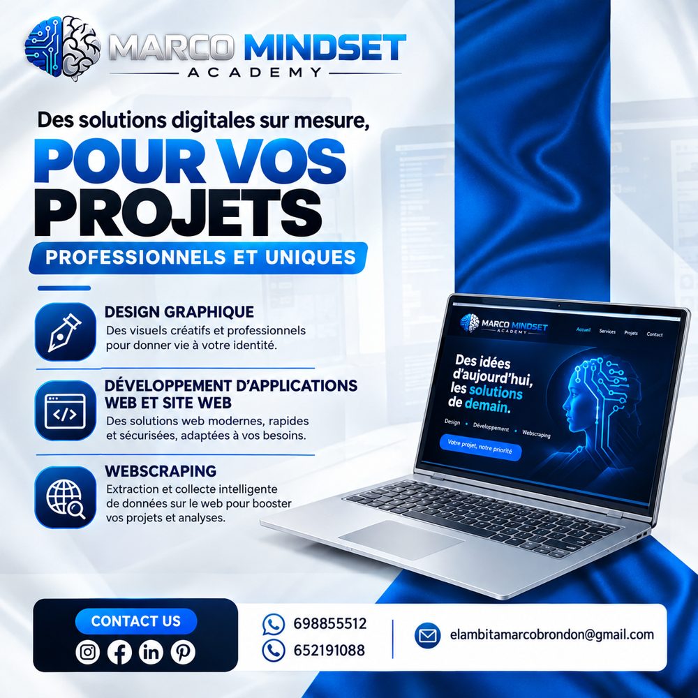 Flyer de présentation des services de Marco Mindset Academy